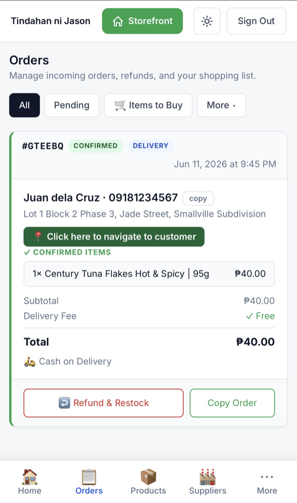 Order confirmed — ready to deliver