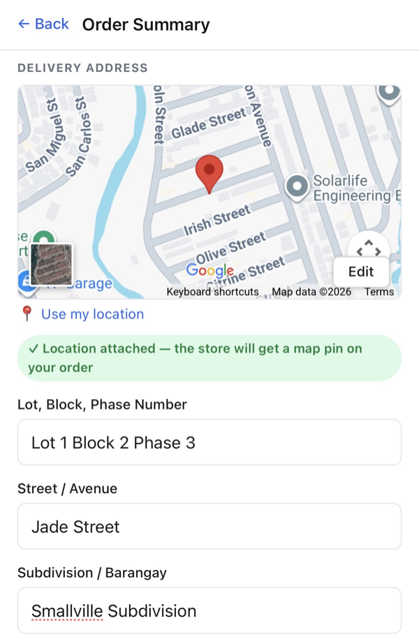 Delivery address na may map pin