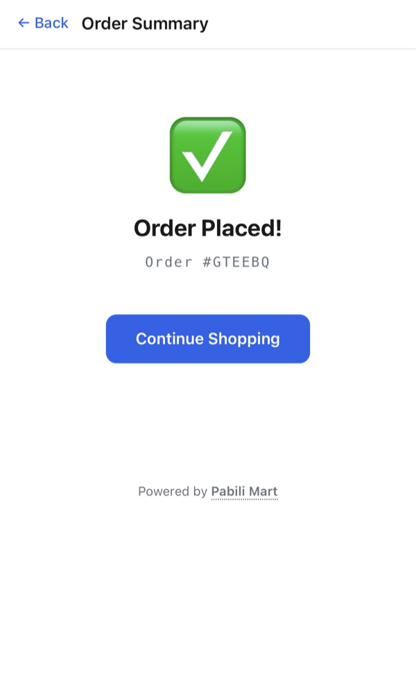 Order Placed confirmation na may order number