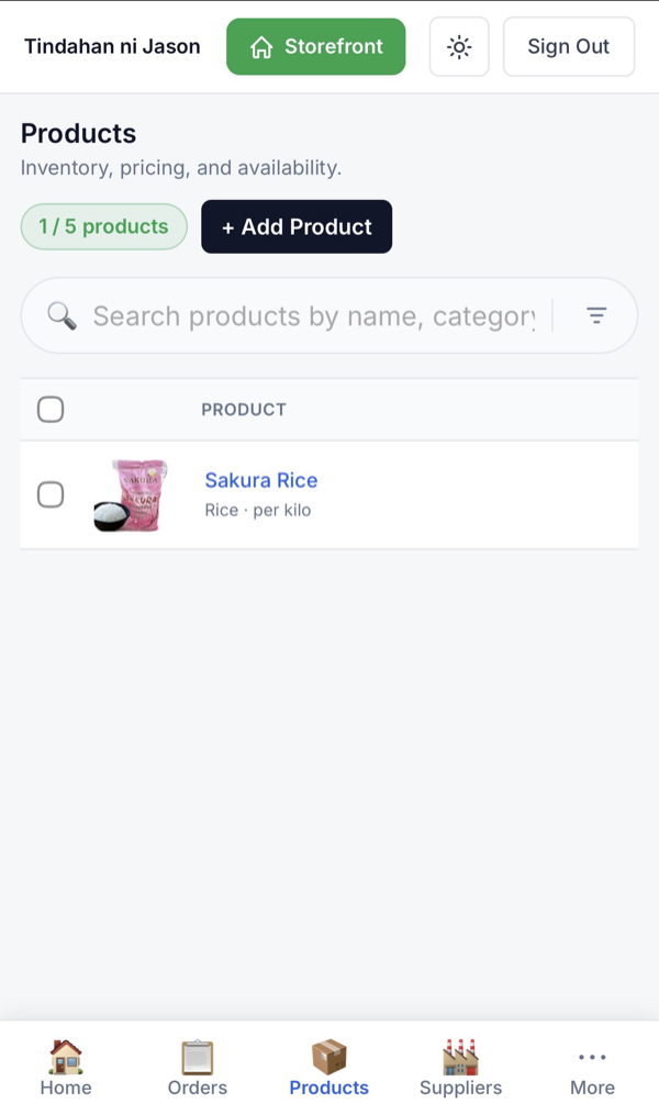 Bagong product sa Products list
