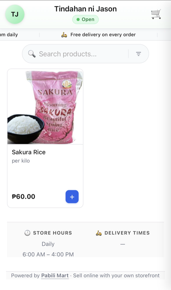 Product na live sa storefront