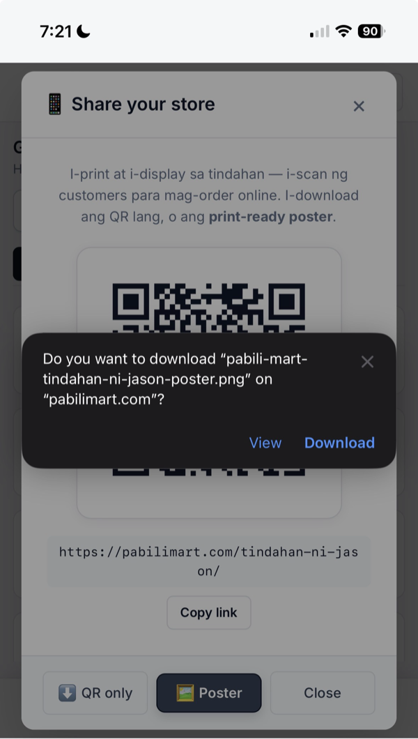 Download prompt para sa QR poster