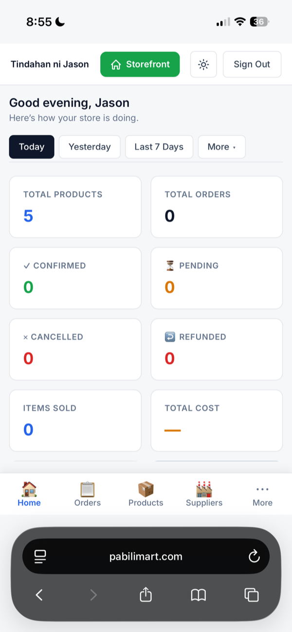 Admin dashboard na may sales stats